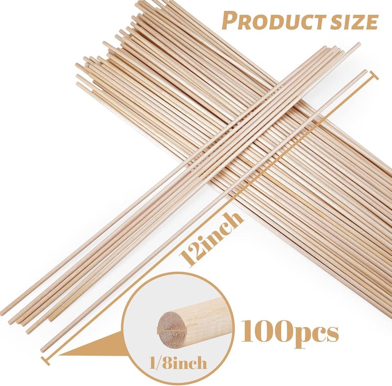 Moukiween Wooden Dowel Rods, 100PCS 1/8 x 12 Inch Round Wooden Sticks for Arts Crafts, Home Decor, Cake Support, Photo Booth Props, Unfinished Natural Hardwood Sticks - Image 2